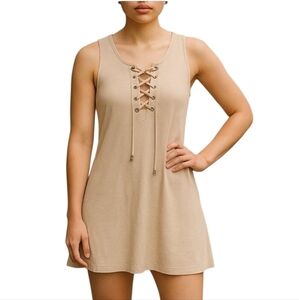Fishbowl Neutral Tan Suede Lace Up Mini Dress Junior's Size S
